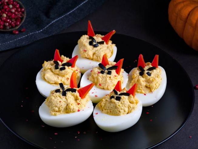 Creepy Halloween Deviled Eggs Recipe | CDKitchen.com