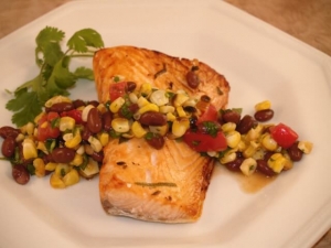 recipe for ranchero grilled salmon steak with roasted corn-black bean salsa