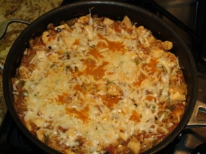 recipe for stove top chicken, salsa, and rice skillet