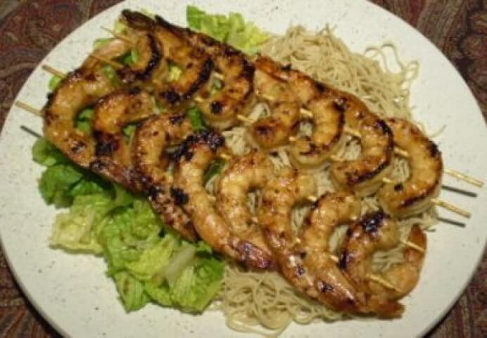 photo of Grilled Asian Shrimp With Tamari Salad And Shrimp Noodles