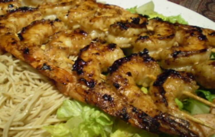 recipe for grilled asian shrimp with tamari salad and shrimp noodles
