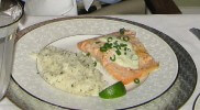 Baked Salmon With Lime, Jalapeno Chive And Sour Cream Sauce