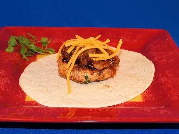 recipe for tex-mex cheddar turkey burgers with caramelized onions