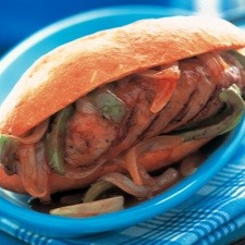 photo of Grilled Bratwurst With Spicy Mesquite Peppers And Onions