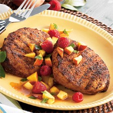 recipe for spice-rubbed pork chops with summertime salsa