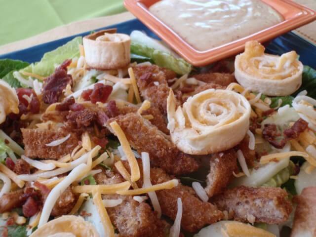 photo of Fried Chicken Salad With Cheesy Tortilla Spirals
