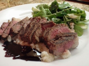 recipe for espresso rubbed new york steak with caramel bourbon sauce