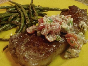 recipe for grilled steak with tomato and blue cheese salsa