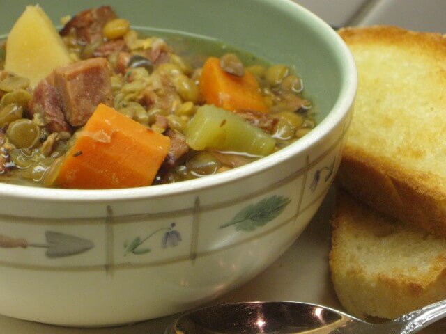 Slow Cooker Lentil And Canadian Bacon Soup image