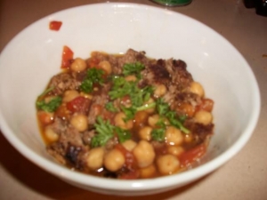 recipe for moroccan spiced lamb sausage patties with chickpeas in tomato broth