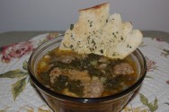 Italian Bean And Greens Soup With Mini Meatballs And Herbed Flatbread