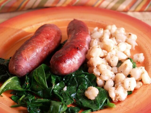 photo of Sausage With Hominy And Spinach