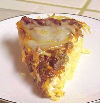 recipe for ground beef and cheese pie with spaghetti crust