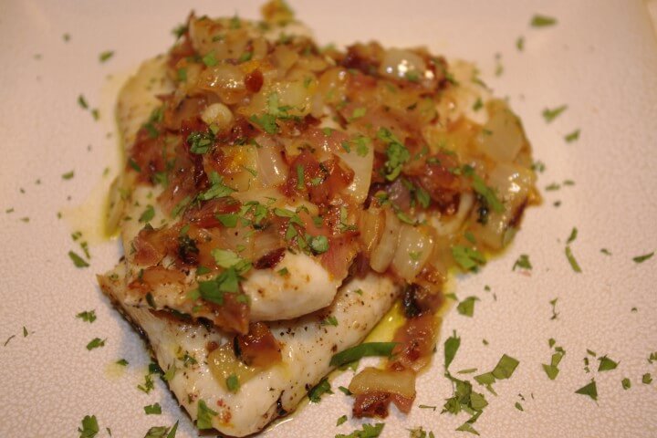 recipe for pan seared whitefish with orange caramelized onions