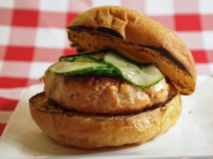 recipe for salmon burgers with quick soy cucumbers
