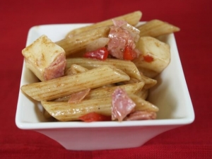 recipe for italian penne pasta salad with roasted peppers and salami