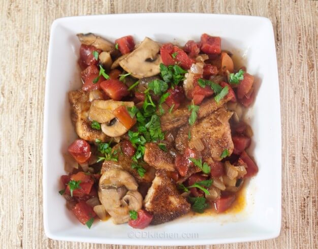 recipe for beer-braised tilapia with mushrooms and tomatoes