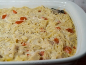 recipe for baked three cheese chicken tetrazzini pasta casserole