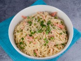Salmon in Cream Sauce over Pasta
