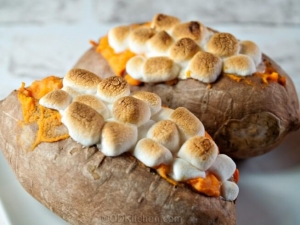 recipe for twice-baked sweet potatoes with mini marshmallows