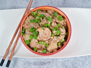 recipe for asian-style shrimp and rice with water chestnuts