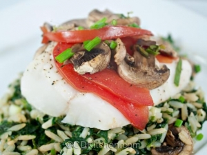 recipe for baked cod with rice in parchment, florentine-style