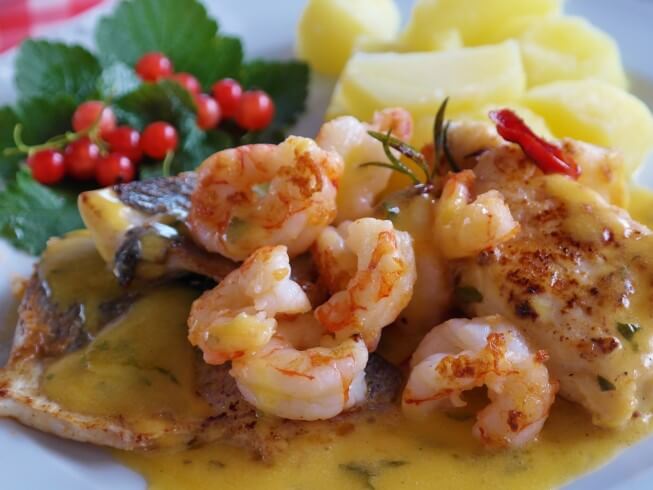 sea bass prawns