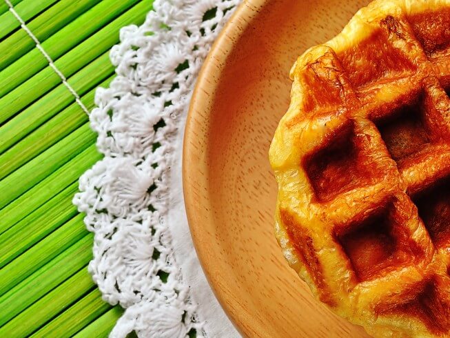 Easy Banana Belgian Waffle Recipe- Crispy, Buttery, Nom.