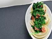 Ravioli with Spinach and Diced Bacon