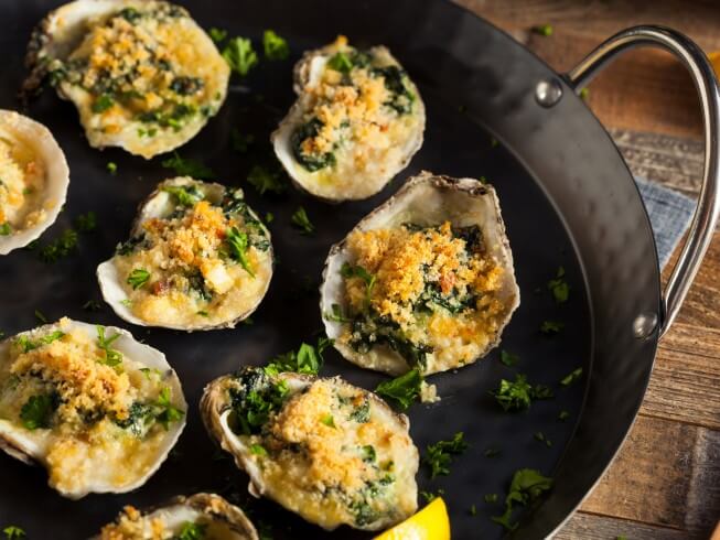 Cast Iron Roasted Oysters with Spinach and Bacon Recipe