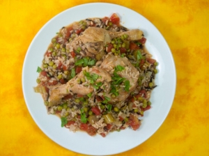 recipe for arroz con pollo (brown & wild rice version)
