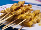 Yellow Curry Marinated Chicken Satay and Spicy Peanut Sauce