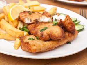 recipe for english-style fish and chips with tartar sauce