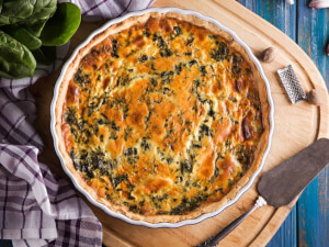 recipe for two-cheese spinach and bacon quiche