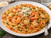 Linguini With Shrimp And Bay Scallops In A Creamy Tomato Vodka Sauce Recipe