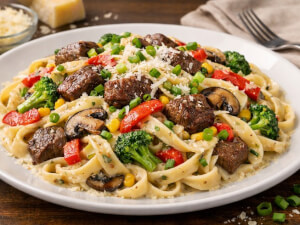 recipe for steak lover's fettuccine alfredo
