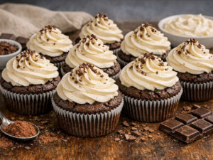 recipe for low-carb chocolate cupcakes with creamy frosting