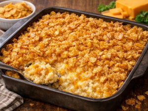 recipe for cornflake topped potatoes (heart attack potatoes)