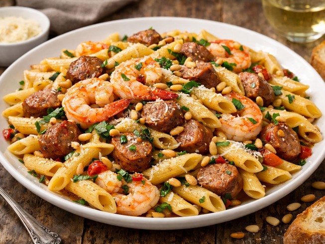 photo of Spicy Italian Sausage with Shrimp and Pasta