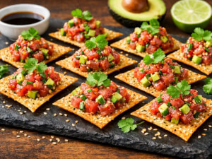 recipe for ahi tuna tartare on sesame wonton crisps