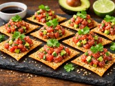 Ahi Tuna Tartare on Sesame Wonton Crisps