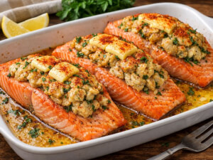 recipe for salmon fillets stuffed with crabmeat