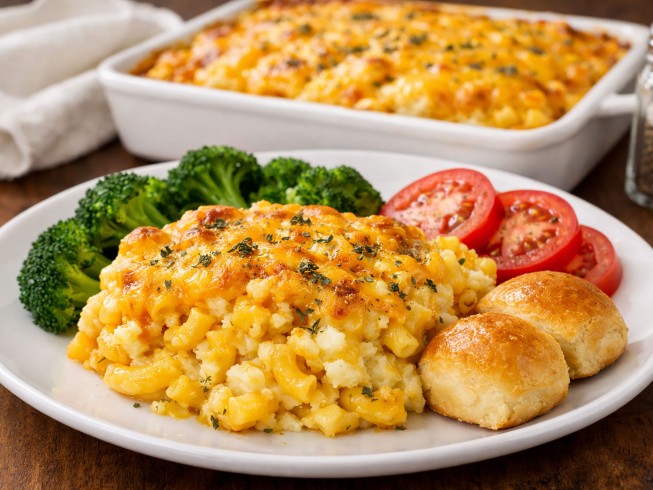 photo of Tasty Macaroni, Cheese, And Mashed Potato Casserole