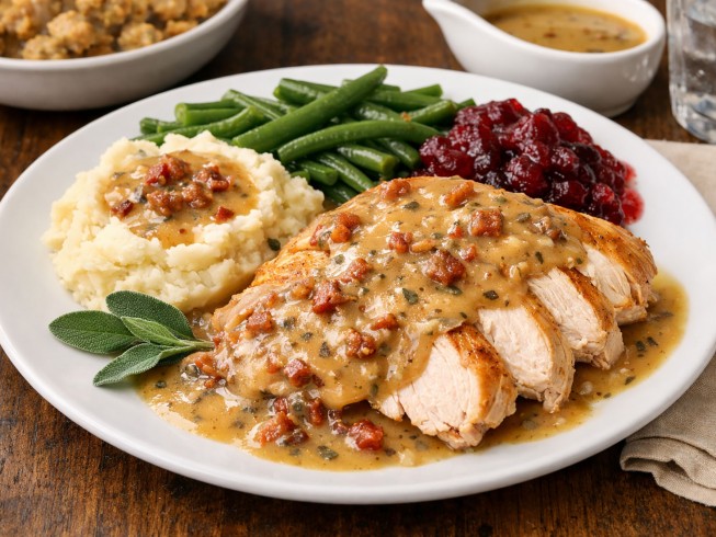 photo of Thanksgiving Bone-In Turkey Breast With Bacon Gravy