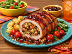 recipe for sausage stuffed pork roast with fruit glaze