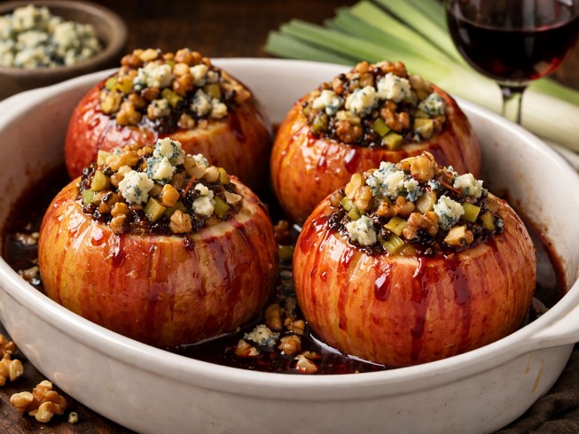 photo of River Lane Inn's Baked Apples in Blue Cheese with Walnuts and Leeks