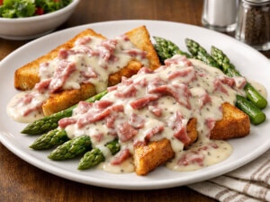 recipe for creamed chipped beef and asparagus open faced sandwiches