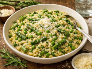 recipe for bulgur risotto with peas and asparagus