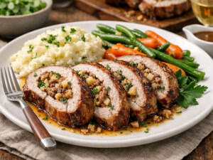recipe for sausage and apple stuffed pork roast