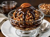 Pecan Ball With Fudge Sauce